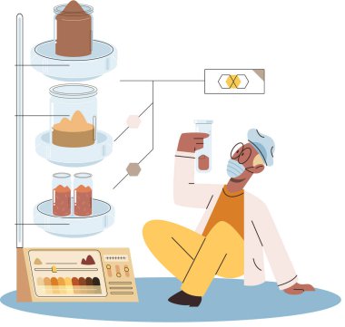 Toprak analizi ve toprak kirliliği veya yapı kontrolü. Yer seviyesini ölçen bilim adamı