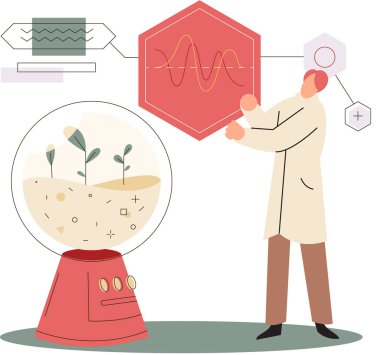 Toprak analizi ve toprak kirliliği veya yapı kontrolü. Yer seviyesini ölçen bilim adamı durum metaforu
