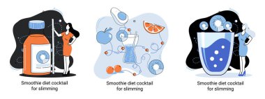 Küçük insan konseptini zayıflatmak için sağlıklı bir diyet kokteyli olarak yeşil smoothie. Vegan detoks gıda metaforu