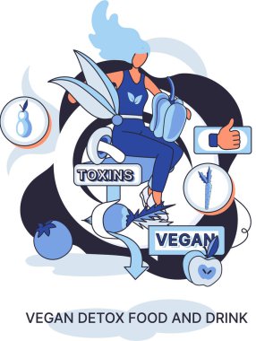 Fitness yaşam tarzı ve beslenme metaforu. Sağlıklı detoks vegan yiyecek ve içecek, zayıflamak için vejetaryen diyeti