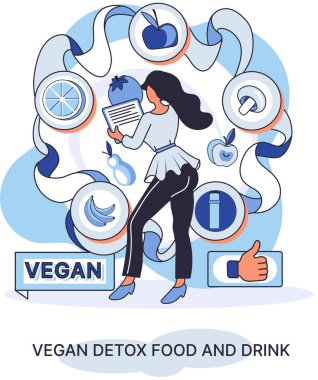 Fitness yaşam tarzı ve beslenme metaforu. Sağlıklı detoks vegan yiyecek ve içecek, zayıflamak için vejetaryen diyeti