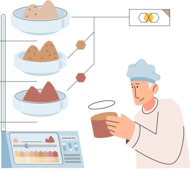 Toprak analizi ve toprak kirliliği veya yapı kontrolü. Yer seviyesini ölçen bilim adamı durum metaforu