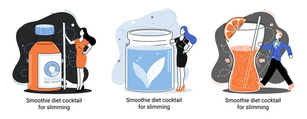Küçük insan konseptini zayıflatmak için sağlıklı bir diyet kokteyli olarak yeşil smoothie. Vegan detoks gıda metaforu — Stok Vektör