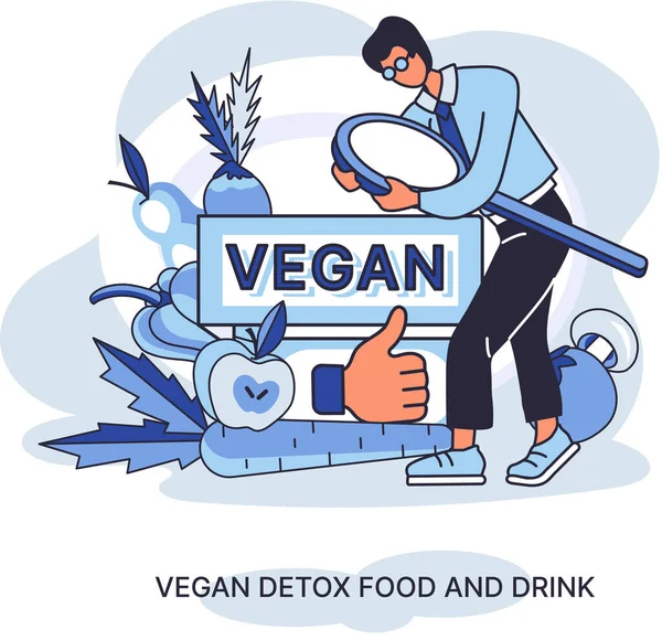 Fitness levensstijl en voedingsmetafoor. Gezonde detox veganistisch eten en drinken, vegetarisch dieet om af te slanken — Stockvector