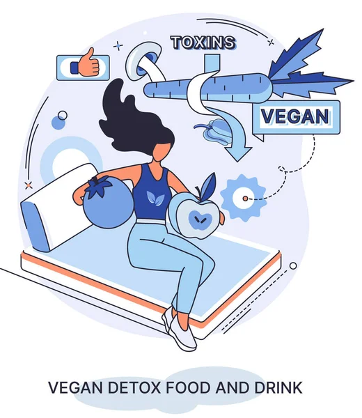 Fitness životní styl a nutriční metafora. Zdravé detoxikační veganské jídlo a pití, vegetariánská strava pro hubnutí — Stockový vektor