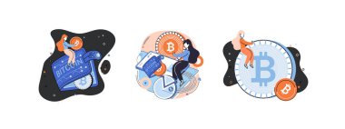 Kripto para bitcoin madencilik metaforu, engelleme zinciri teknolojisi. Siber bankacılık işlemleri