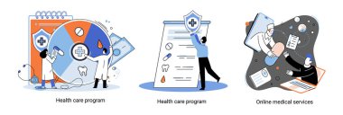 Çevrimiçi tıbbi hizmetler web sitesi ve mobil uygulamalar, profesyonel tıbbi danışma metaforu edinin