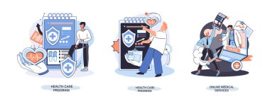 Gezici tıp. Çevrimiçi tıbbi hizmetler metaforu, sağlık hizmetleri programı, her yerden doktorla konuşun.