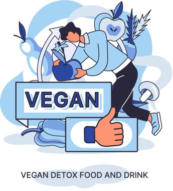 Fitness yaşam tarzı ve beslenme metaforu. Sağlıklı detoks vegan yiyecek ve içecek, zayıflamak için vejetaryen diyeti