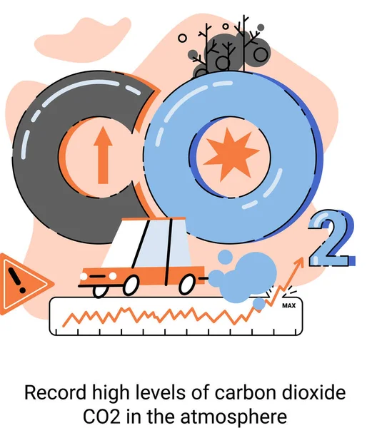 Record high levels of carbon dioxide CO2 in atmosphere. Problems of environment and ecology metaphor — Stock Vector