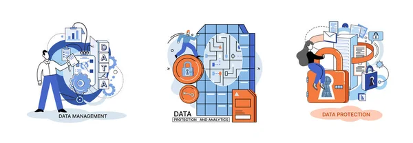 Piattaforma di analisi dei Big Data, gestione dei dati e protezione metafora creativa impostare concetto astratto — Vettoriale Stock