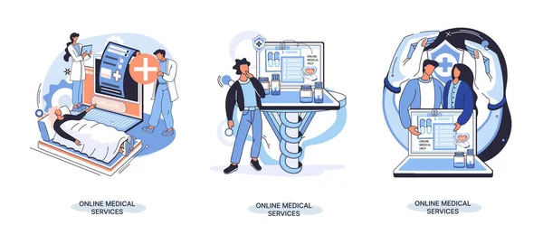Strona internetowa usług medycznych online i aplikacje mobilne, uzyskać profesjonalne konsultacje medyczne metafora — Wektor stockowy
