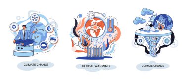 Küresel ısınma metaforu, insan iklim değişikliği, emisyonlar atmosferi ve havayı yok ediyor, doğal afet