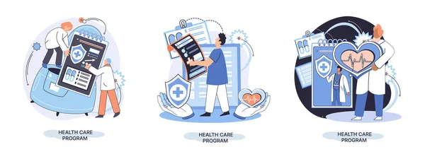 Programme de soins de santé, services médicaux en ligne, médecine de protection, assurance médicale, métaphore de télémédecine — Image vectorielle