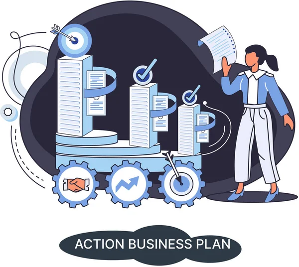 Plan d'action, stratégies de développement, prévision des risques de marché. Succès secret entreprise — Image vectorielle