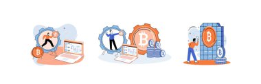 Kripto para bitcoin madencilik metaforu, engelleme zinciri teknolojisi. Siber bankacılık işlemleri