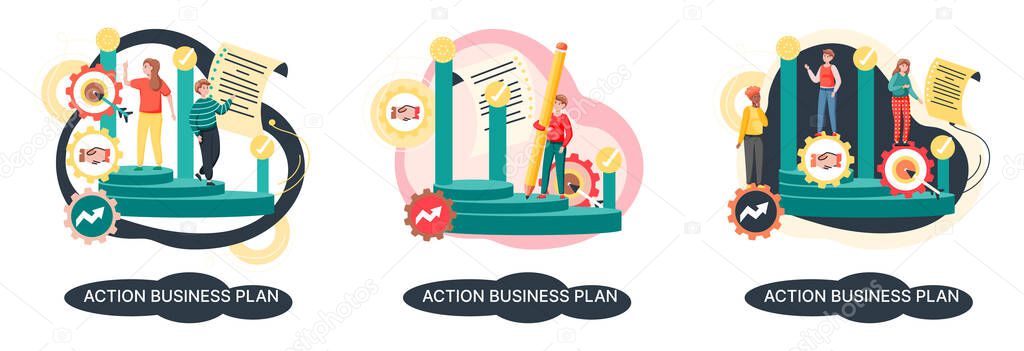 Action business plan, development strategies, foreseeing market risks. Company success secret
