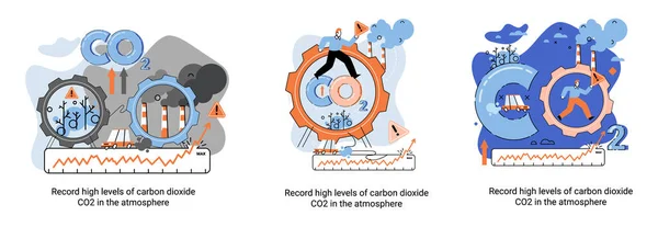 Altos niveles récord de dióxido de carbono CO2 en la atmósfera. Problemas del medio ambiente y metáfora de la ecología — Archivo Imágenes Vectoriales