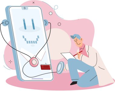 Çevrimiçi tıbbi hizmetler mobil uygulama, danışma ve reçeteli ilaç, teşhis metaforu, e-sağlık