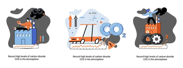 Record high levels of carbon dioxide CO2 in atmosphere. Problems of environment and ecology metaphor — Stock Vector