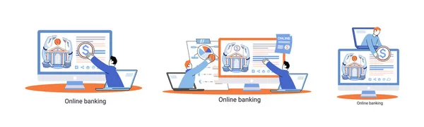 Online bankieren platform, remote bank service, online transactie systeem concept voor mobiele betaling — Stockvector