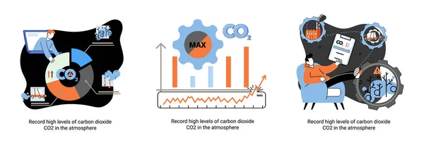 Record high levels of carbon dioxide CO2 in atmosphere. Problems of environment and ecology metaphor — стоковый вектор