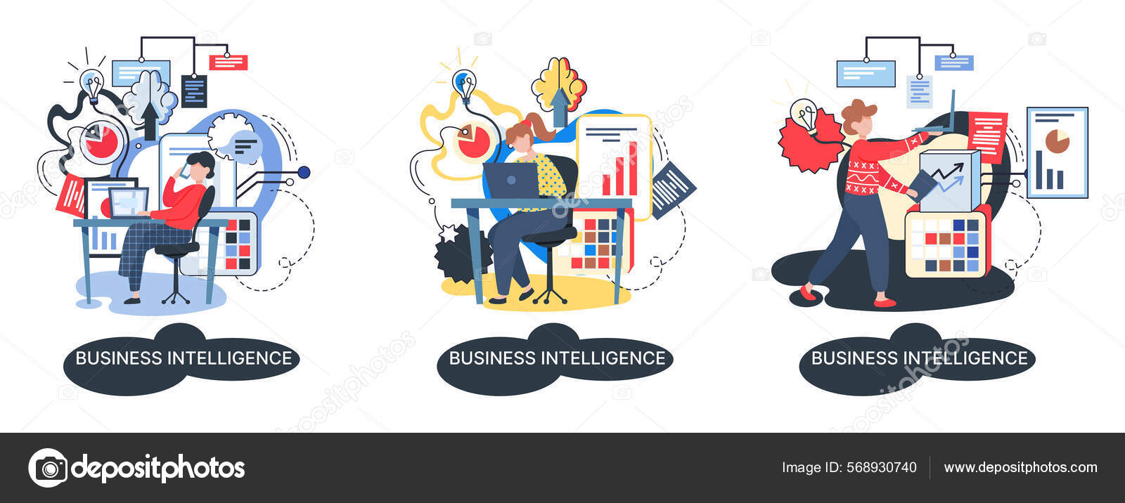 Analys av affärsunderrättelseuppgifter för att erhålla analytisk  information för strategiska beslut — stockvektor av ©TopVector 568930740, image size:1600x716