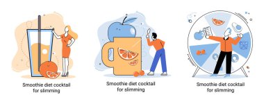 Küçük insan konseptini zayıflatmak için sağlıklı bir diyet kokteyli olarak yeşil smoothie. Vegan detoks gıda metaforu