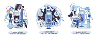 Smoothie minik insan konseptini zayıflatmak için sağlıklı bir diyet kokteyli gibi. Vejetaryen detoks yemeği ve metafor.
