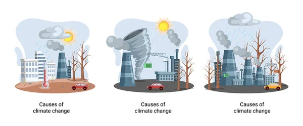 Globalne problemy środowiskowe. Degradacja gruntów. Erozja gleby, pustynnienie. Metafora zmian klimatu — Wektor stockowy