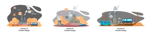 Углеродный след и его последствия. Причины изменения климата на планете. Метафора об экологических проблемах — стоковый вектор
