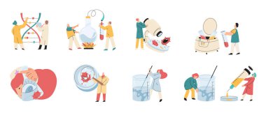 Antivirüs aşısı. Bilimsel araştırmaları yürüten bilim adamları laboratuvar asistanlarından oluşan bir takım test tüpü sahnesi hazırladılar.