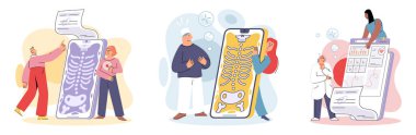 Çevrimiçi tıbbi hizmetler mobil uygulama, danışma ve reçeteli ilaç, teşhis metaforu, e-sağlık