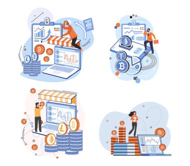 Kripto döviz platformu, bitcoin işlemleri, kripto para birimi pazar vektörü seti