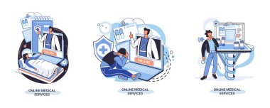 Çevrimiçi tıbbi hizmetler web sitesi ve mobil uygulamalar, profesyonel tıbbi danışma metaforu edinin