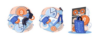 Kripto para bitcoin madencilik metaforu, engelleme zinciri teknolojisi. Siber bankacılık işlemleri