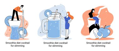 Küçük insan konseptini zayıflatmak için sağlıklı bir diyet kokteyli olarak yeşil smoothie. Vegan detoks gıda metaforu