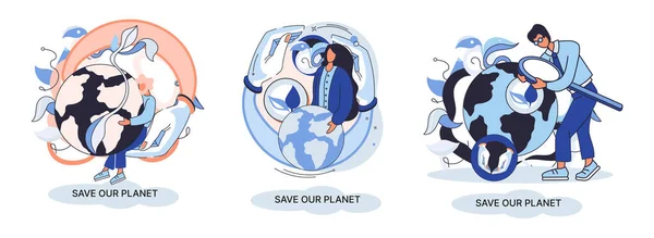 Ocal naszą planetę ekologiczna metafora Dzień Ziemi, miłość do rodzimego domu. Zrównoważona produkcja energii odnawialnej w ogrodach — Wektor stockowy