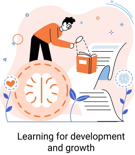 Lernen für Entwicklung und Wachstum. Selbstlernende, Online-Emoloyee-Bildungs-Metapher, Zielerreichung — Stockvektor