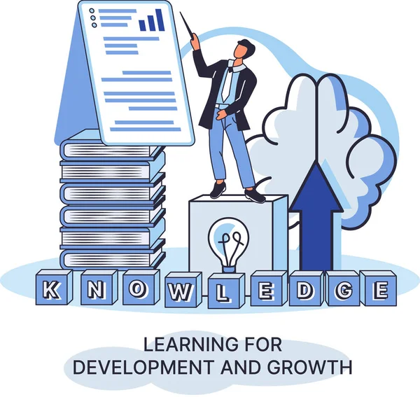 Imparare per lo sviluppo e la crescita. Autoapprendimento, metafora dell'educazione online, raggiungimento degli obiettivi — Vettoriale Stock