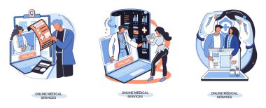 Çevrimiçi tıbbi hizmetler mobil uygulama danışmanlığı ve reçeteli tıp profesyonel doktoru hasta, teletıp konsepti metaforu, sağlık hizmetleri programı
