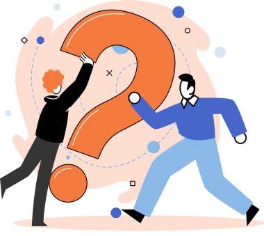 Soru işareti, ilgi çekici bilgiler elde etmek. Problem ve çözüm metaforu. SSS yardımı. Bilgi verme görevi kararı, sorular sorun ve cevapları alın, şüphe işaretini boyama kararı