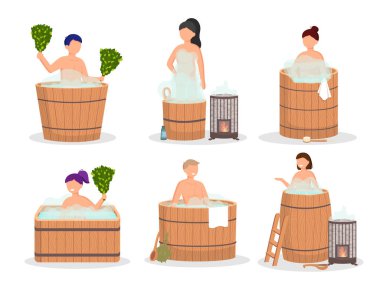 Sauna ve buhar odası. Saunada bir grup insan. İnsanlar dişi ve erkek için geleneksel Rus sobasında huş süpürgeleriyle rahatlıyor ve buhar oluyorlar. Finlandiya hamamında. Halk saunası, kaplıcadaki arkadaşlar.