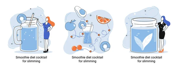 Smoothie Vert Alimentation Saine Cocktail Pour Minceur Minuscule Personne Métaphore — Image vectorielle