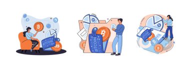 Kripto para birimi bitcoin madencilik metaforu Blockchain takas platformu. Siber bankacılık prosedürleri, bitcoin ticareti, cüzdan. Nakit işlemleri. Dijital para birimi, kripto para birimi pazarı, gizli madencilik