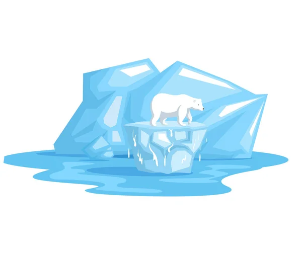 白いホッキョクグマは氷の上に立つ 野生動物は南極の氷上で助けが必要です 北極に住む哺乳類 毛皮のシールは氷山の上にあり 気候変動や地球温暖化に苦しみ 氷河を溶かす — ストックベクタ
