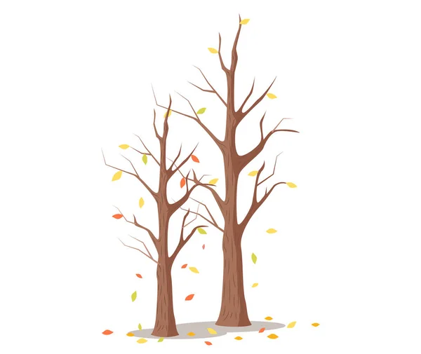 Yapraksız Kuru Ağaç Sonbahar Mevsimi Ağaçtan Düşen Sarı Yapraklar Boş — Stok Vektör