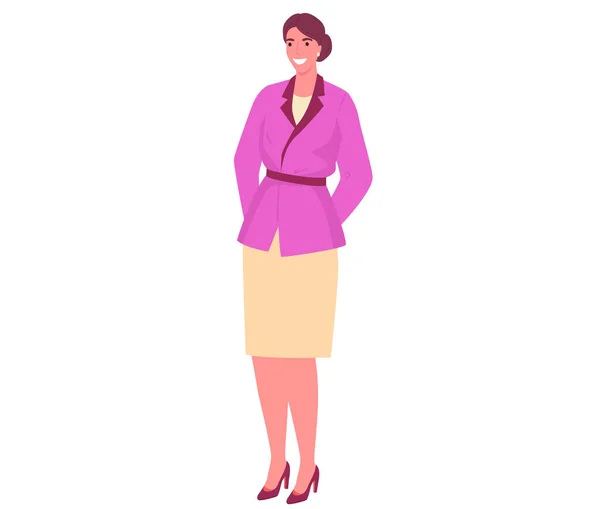Happy Businesswoman Wearing Pink Jacket Tie Vector Cute Girl Smiling — Stock Vector