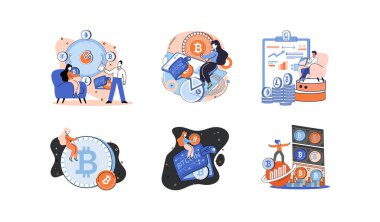 Kripto para birimi bitcoin madencilik metaforu Blockchain takas platformu. Siber bankacılık prosedürleri, bitcoin ticareti, cüzdan. Nakit işlemleri. Dijital para birimi, kripto para birimi pazarı, gizli madencilik