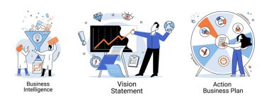 İş istihbarat faaliyet planı. Stratejik planlama otomasyon süreci. Misyon kuralları vizyon beyanı rekabetçi zeka, hedefler eylem planı, sadakat soyut metafor, takım çalışması